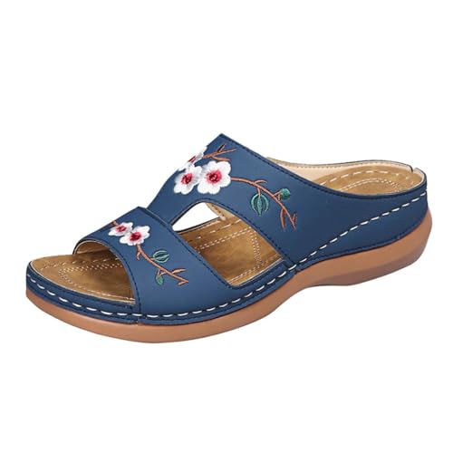 Qgtxf Damen Sommer Strand Sandalen Arch Unterstützung Flip Flops Sommer Keil Plattform Pantoffeln Slip On Slides zum Wandern(Size:40 EU,Color:blau) von Qgtxf