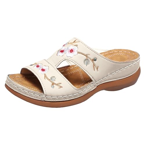 Qgtxf Damen Sommer Strand Sandalen Arch Unterstützung Flip Flops Sommer Keil Plattform Pantoffeln Slip On Slides zum Wandern(Size:41 EU,Color:Beige) von Qgtxf