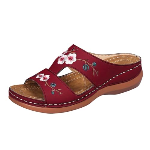 Qgtxf Damen Sommer Strand Sandalen Arch Unterstützung Flip Flops Sommer Keil Plattform Pantoffeln Slip On Slides zum Wandern(Size:43 EU,Color:rot) von Qgtxf