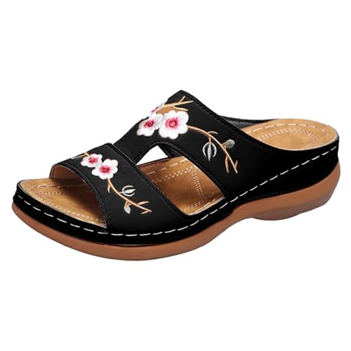 Qgtxf Damen Sommer Strand Sandalen Arch Unterstützung Flip Flops Sommer Keil Plattform Pantoffeln Slip On Slides zum Wandern(Size:43 EU,Color:schwarz) von Qgtxf