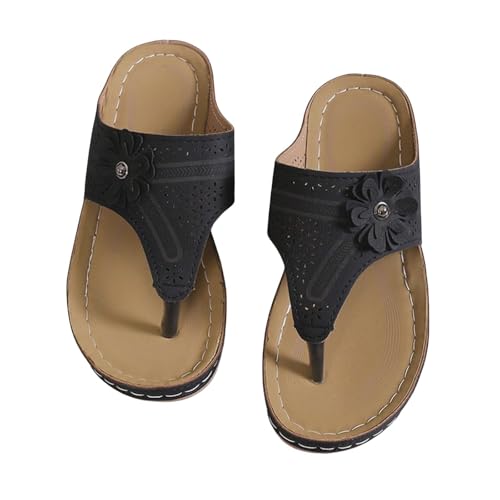 Qgtxf Flip-Flops Sandalen für Damen Vintage Blumen Orthopädische Zehe Separator Sandalen Casual Strandschuhe Outdoor Pantoffeln(Black,39 EU) von Qgtxf