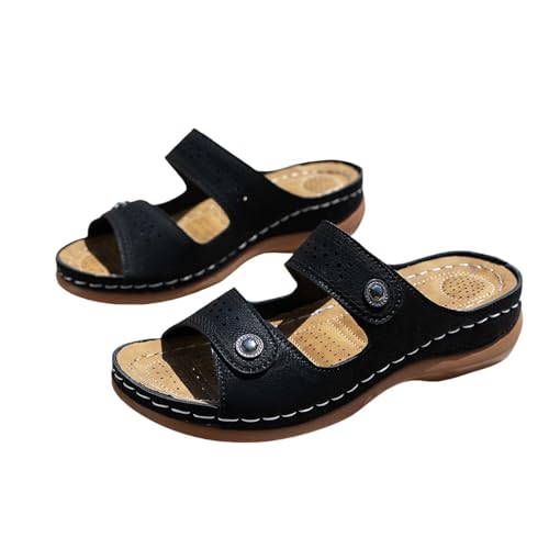 Qgtxf Slides Schuhe für Damen Hollow Out Orthopädische Pantoffeln Sommer Keil Plattform Sandalen Slip-on Bogen Unterstützung Slides(Black,39 EU) von Qgtxf