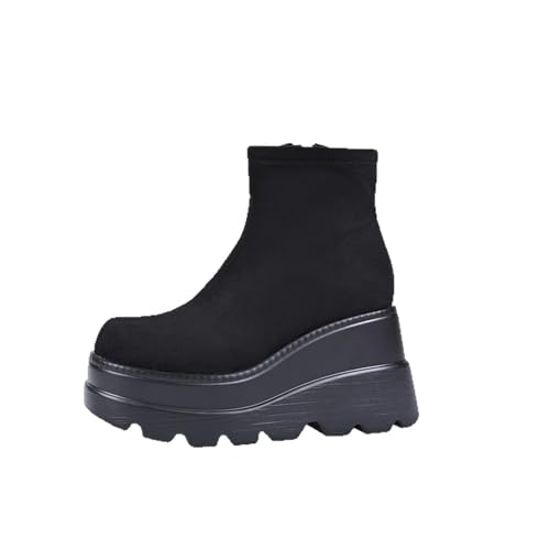 Qgtxf Stiefel for Damen Wildleder Keilabsatz Stiefeletten Winter Runde Zehenpartie Plateauschuhe Modische Sneakers(42 EU) von Qgtxf