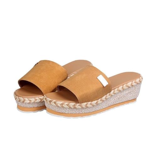 Sandalen Damen Fersen Plattform Fashion Keil Offene Zehe Espadrilles Casual Sommer Slip On Schuhe Dressy Walking Sandalen(Size:41 EU,Color:Gelb) von Qgtxf