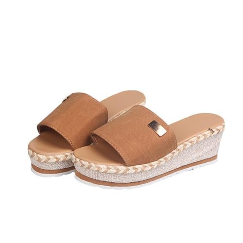 Sandalen Damen Fersen Plattform Fashion Keil Offene Zehe Espadrilles Casual Sommer Slip On Schuhe Dressy Walking Sandalen(Size:41 EU,Color:braun) von Qgtxf