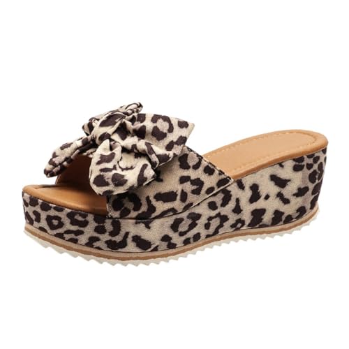 Wedges Sandalen für Damen Plattform Strandpantoffel mit Bogen Breite Breite Schleifen Sie Auf Peep Zehen Rutschfeste Sommer Slingback Pantoffel Freizeit Strandschuhe(Size:41 EU,Color:apricot) von Qgtxf