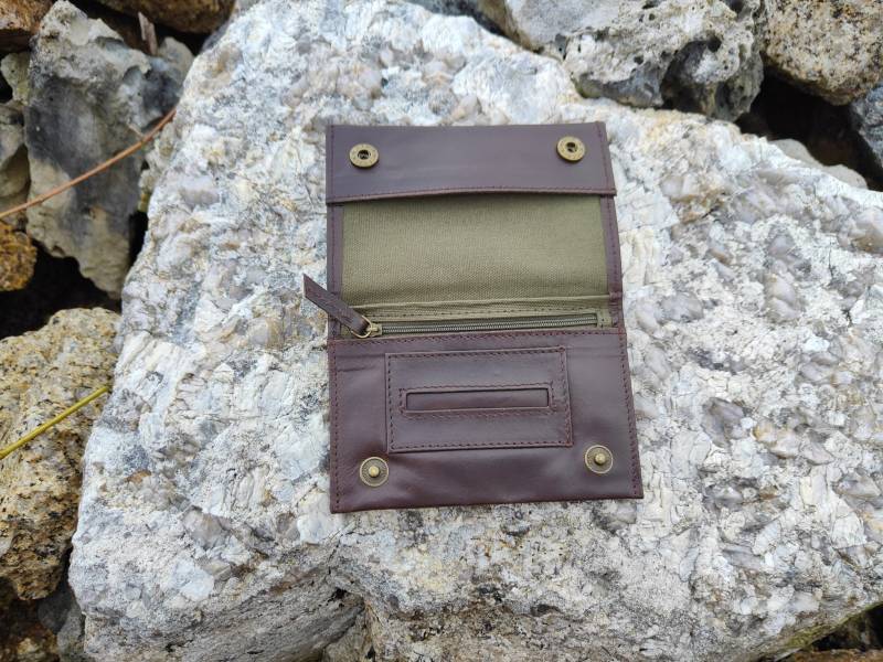 Handgefertigter Tabakbeutel Aus Leder Braunes Rauchertäschchen Canvas von Qhiss