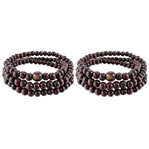 Qhpnunhq 2 Stück 6 mm tibetische buddhistische Perlen-Armband aus Holz, buddhistische Gebetskette 108 Stück für Frauen und Frauen – Rot, Holz von Qhpnunhq