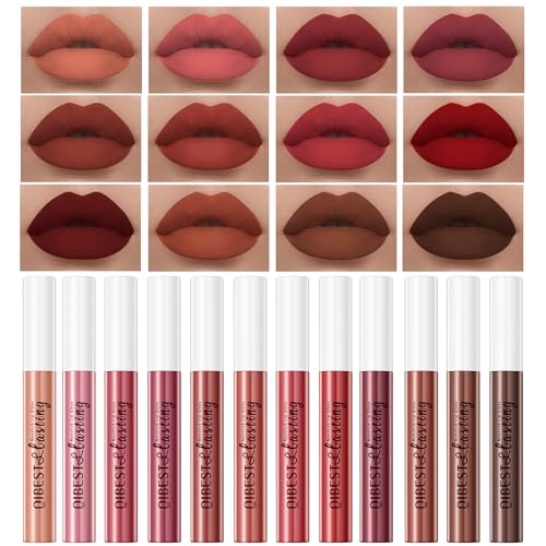 QiBest 12 Stück samtig matt Liquid Lipstick Set für Frauen Teenager Geschenk Wasserdicht Long Lasting 24 Stunden von QiBest