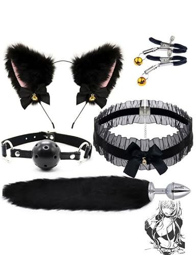 QiKKago 4-StüCk-Set Schwarzer Romantischer Stil Fluffy Katze Fuchs Haar Schwanz Und Klammer Halloween Party Kleidung ZubehöR, VielfäLtige Funktionen -D39 QiKKago 4-StüCk-Set Schwarzer Romantischer Stil Fluffy Katze Fuchs Haar Schwanz Und Klammer Halloween Party Kleidung ZubehöR, VielfäLtige Funktionen -D39 von QiKKago