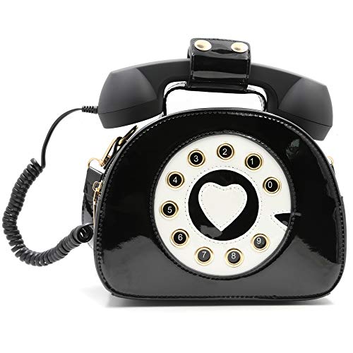 QiMing Retro Wählscheibe Telefon Crossbody Umhängetasche, Pu bewegliches Mikrofon Geldbörse für Frauen von QiMing