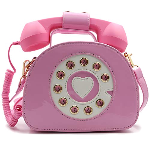 QiMing Retro Wählscheibe Telefon Crossbody Umhängetasche, Pu bewegliches Mikrofon Geldbörse für Frauen von QiMing