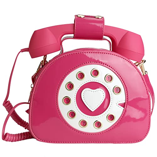 QiMing Retro Wählscheibe Telefon Crossbody Umhängetasche, Pu bewegliches Mikrofon Geldbörse für Frauen von QiMing