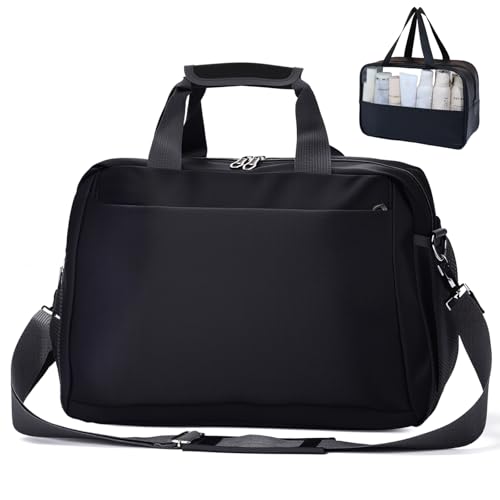 20L Ryanair Handgepäck 40x20x25 (Set beinhaltet Kulturtaschen) Faltbare Reisetasche Weekender Handgepäck Koffer für Herren und Damen Handgepäck Tasche für Flugzeug (Schwarz/B Modell + 1 Kulturtaschen) von QiYiCAT