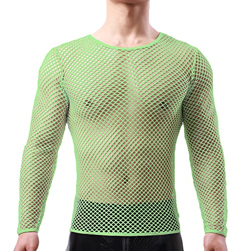 Herren Mesh Fishnet Durchsichtig Langarm T-Shirt Muskel Transparent Shirts Langarm Netz Unterhemd von QiaTi