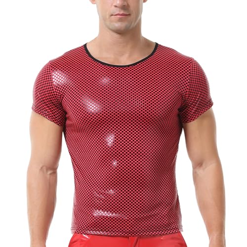 QiaTi Herren Kunstleder Unterhemd Wetlook Tank Top Shirt Crewneck Kurzarm Weste Sport Muskel von QiaTi