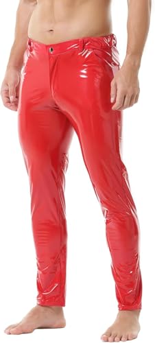 QiaTi Herren Kunstlederhose Casual Stretch PU Leder Straight Leg Slim Fit Hose Motorrad Night Club von QiaTi