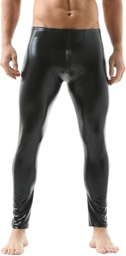 QiaTi Herren Kunstlederhose Leggings mit Reißverschluss Strumpfhosen Lackleder schwarz Hose eng für Männer von QiaTi