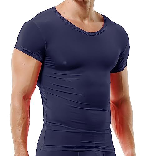 QiaTi Herren Unterhemd Kurze Ärmel T-Shirt Rundhalsausschnitt Slim Fit Body Shaper Unterwäsche für Männer von QiaTi