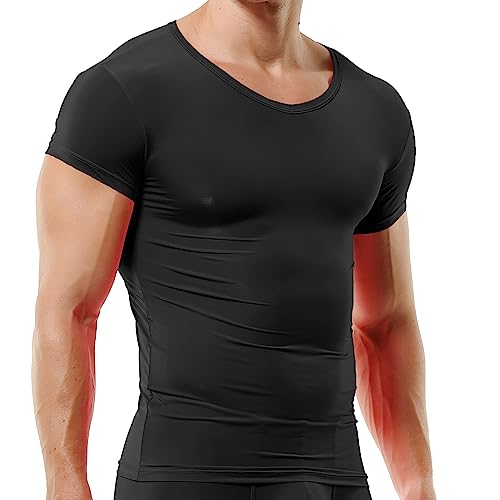 QiaTi Herren Unterhemd Kurze Ärmel T-Shirt Rundhalsausschnitt Slim Fit Body Shaper Unterwäsche für Männer von QiaTi