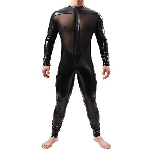 QiaTi Herren-Latex-Bodysuit Herren-Ganzkörper-Trikot mit Langen Ärmeln Ganzanzug Kunstleder-Bodysuit QiaTi Herren-Latex-Bodysuit Herren-Ganzkörper-Trikot mit Langen Ärmeln Ganzanzug Kunstleder-Bodysuit von QiaTi
