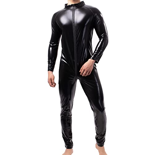 QiaTi Herren-Latex-Bodysuit Herren-Ganzkörper-Trikot mit langen Ärmeln Ganzanzug Kunstleder-Bodysuit XL von QiaTi