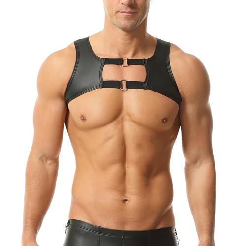QiaTi Herren Leder Brustgeschirr Schwarz Brustgürtel Cross Dressing Transgender Schultergeschirr für Männer von QiaTi