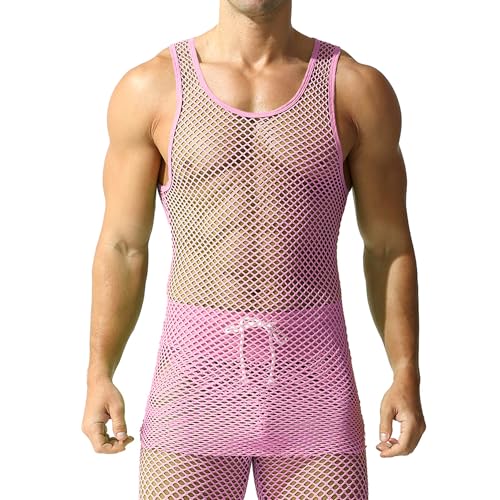 QiaTi Herren Mesh Fischnetz Tank Tops Ärmellose Unterhemden Muscle Top Shirts für Männer von QiaTi