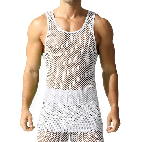 QiaTi Herren Mesh Fischnetz Tank Tops Ärmellose Unterhemden Muscle Top Shirts für Männer von QiaTi