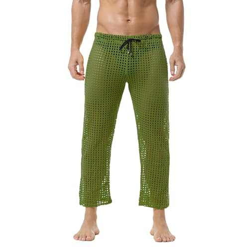 QiaTi Herren Mesh Fishnet See Through Pants Openwork Drawstring Lounge Long Pants Pyjamas Bottoms QiaTi Herren Mesh Fishnet See Through Pants Openwork Drawstring Lounge Long Pants Pyjamas Bottoms von QiaTi