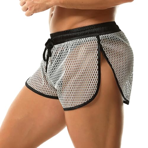 QiaTi Herren Mesh Shorts sehen durch Unterwäsche atmungsaktive Fishnet Rave Shorts für Männer von QiaTi