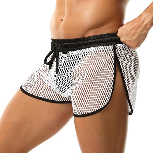 QiaTi Herren Mesh Shorts sehen durch Unterwäsche atmungsaktive Fishnet Rave Shorts für Männer von QiaTi