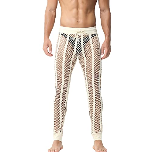 QiaTi Herren Netzhosen Mesh See Through Muscle Leggings Stretchy Drawstring Long Pants von QiaTi