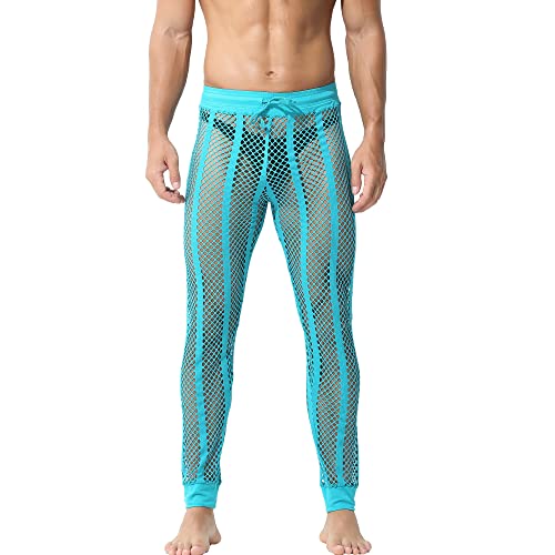 QiaTi Herren Netzhosen Mesh See Through Muscle Leggings Stretchy Drawstring Long Pants von QiaTi