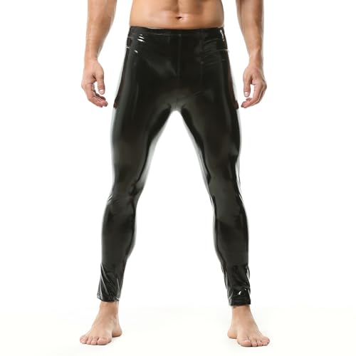 QiaTi Herren PU Lederhose Elastischer Bund Enge Hose Herren Leggings PU Slim Fit Lange Hose für Urlaub Casual von QiaTi