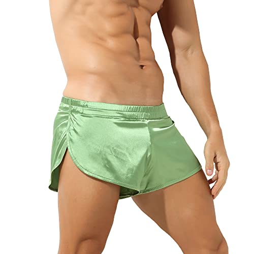 QiaTi Herren Seide Satin Boxershorts Herren Sportliche Träger Jockstrap Boxershorts Unterwäsche Silky Side Split Lounge Shorts von QiaTi