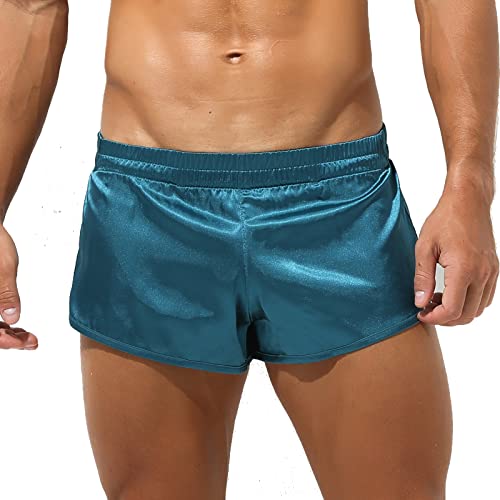 QiaTi Herren Seide Satin Boxershorts Herren Sportliche Träger Jockstrap Boxershorts Unterwäsche Silky Side Split Lounge Shorts von QiaTi