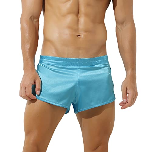 QiaTi Herren Seide Satin Boxershorts Herren Sportliche Träger Jockstrap Boxershorts Unterwäsche Silky Side Split Lounge Shorts von QiaTi