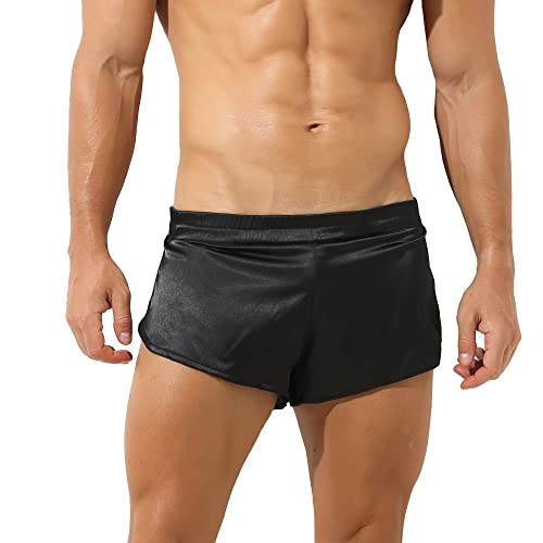 QiaTi Herren Seide Satin Boxershorts Herren Sportliche Träger Jockstrap Boxershorts Unterwäsche Silky Side Split Lounge Shorts von QiaTi