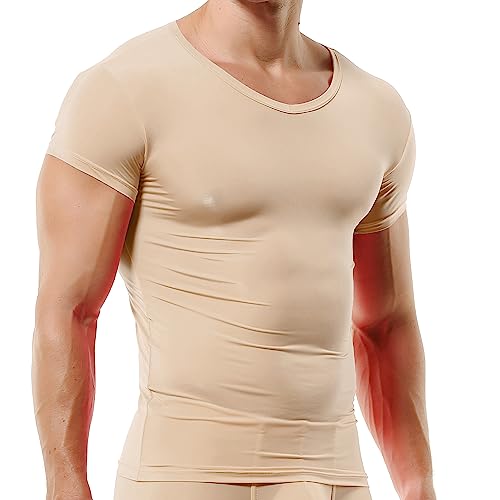 QiaTi Herren Unterhemd Kurze Ärmel T-Shirt Rundhalsausschnitt Slim Fit Body Shaper Unterwäsche für Männer XXL von QiaTi