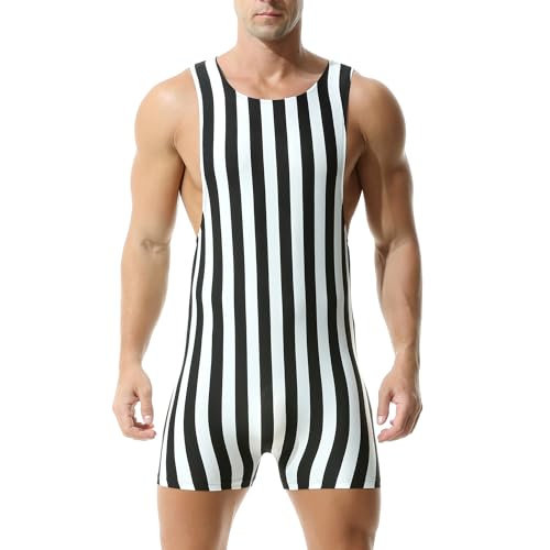 QiaTi Herren Wrestling Singlets Sport Athletic Supporters Uniform Training Leotard Jumpsuits Striped One Piece Bodysuit von QiaTi