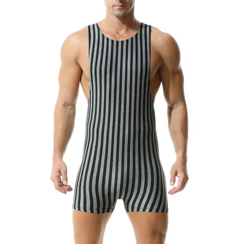 QiaTi Herren Wrestling Singlets Sport Athletic Supporters Uniform Training Leotard Jumpsuits Striped One Piece Bodysuit von QiaTi