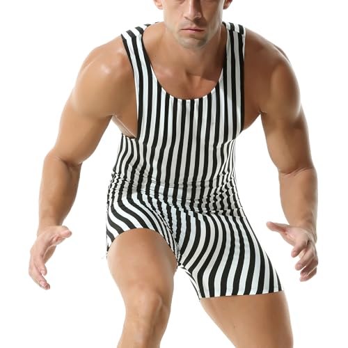 QiaTi Herren Wrestling Singlets Sport Athletic Supporters Uniform Training Leotard Jumpsuits Striped One Piece Bodysuit von QiaTi