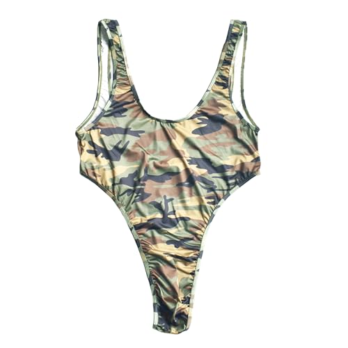 QiaTi Männer Camouflage Bodysuit String Ärmelloses Ringen Singlet mit tiefem U-Back Stretch Jockstrap Trikot für Herren von QiaTi