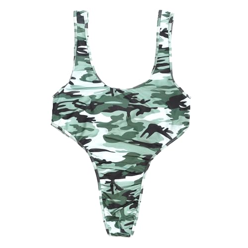 QiaTi Männer Camouflage Bodysuit String Ärmelloses Ringen Singlet mit tiefem U-Back Stretch Jockstrap Trikot für Herren von QiaTi