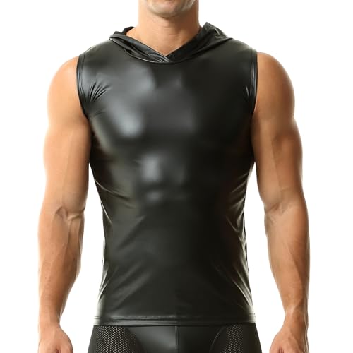QiaTi Männer Faux Leder Weste ärmellose Kapuzenhemden stilvolle lässige Oberbekleidung Weste für Männer QiaTi Männer Faux Leder Weste ärmellose Kapuzenhemden stilvolle lässige Oberbekleidung Weste für Männer von QiaTi