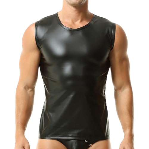 QiaTi Männer Faux Leder Weste schwarz ärmellose Tank Top Slim Fit Rave Westen für Täglich von QiaTi