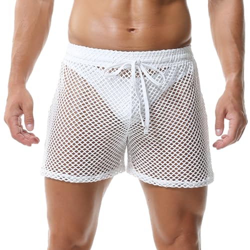 QiaTi Männer Mesh Shorts gestreifte Fishnet Shorts 3 Zoll Reise Essentials Kausale Kurze Hose Strand Bademode für Männer von QiaTi