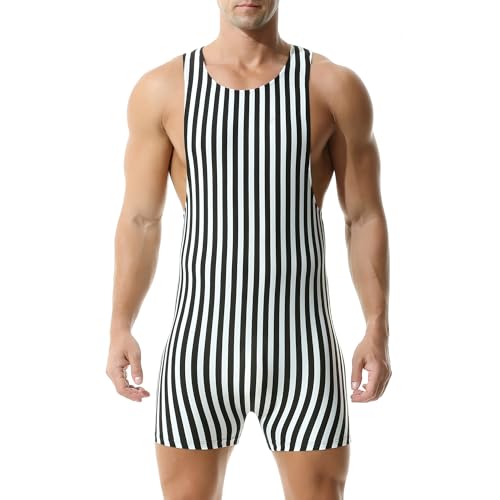 QiaTi Männer Wrestling Singlets Sport Athletic Supporters Uniform Training Leotard Jumpsuits Striped One Piece Bodysuit für Männer von QiaTi
