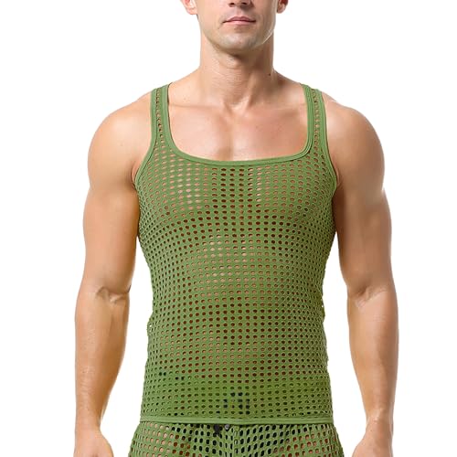 QiaTi Männer sehen durch Tank Tops Mesh Unterhemden Fischnetz Rundhalsausschnitt Shirts ärmellos von QiaTi